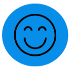Blue circle with a black smiley face